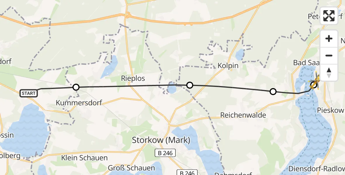 Flugroute Rettungshubschrauber Heidesee - Bad Saarow Hospital, 14 Juli 2026, 17:43