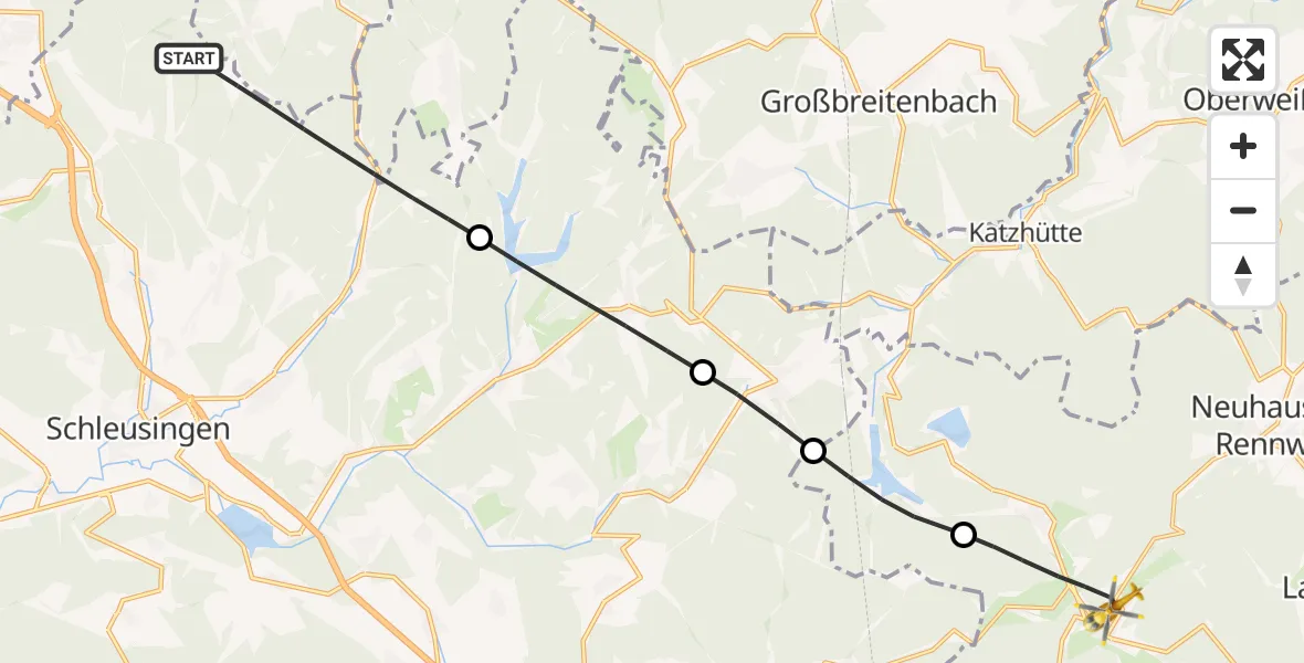 Flugroute Rettungshubschrauber Schleusingen - Neuhaus am Rennweg, 14 Juli 2026, 17:50