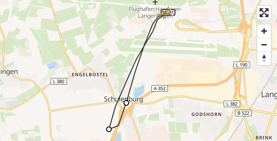 Flugroute Rettungshubschrauber Flughafen Hannover - Flughafen Hannover, 14 Juli 2026, 17:56