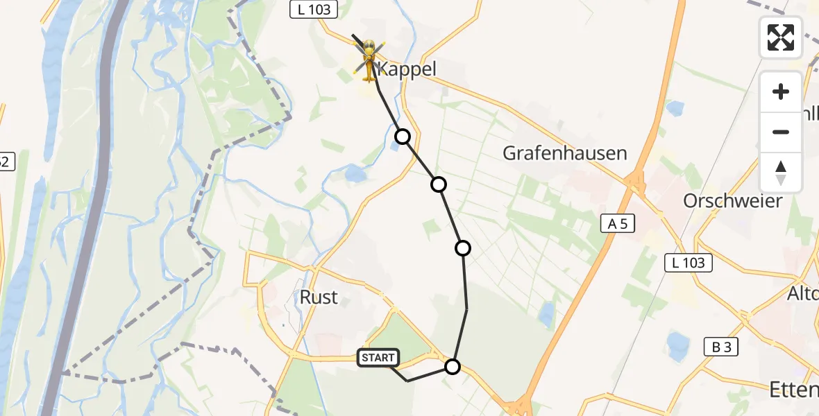 Flugroute Rettungshubschrauber Rust - Kappel-Grafenhausen, 14 Juli 2026, 18:13