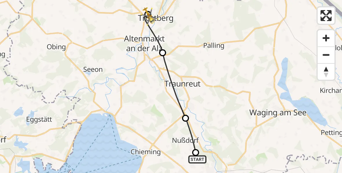 Flugroute Rettungshubschrauber Traunstein - Trostberg Hospital, 14 Juli 2026, 18:20