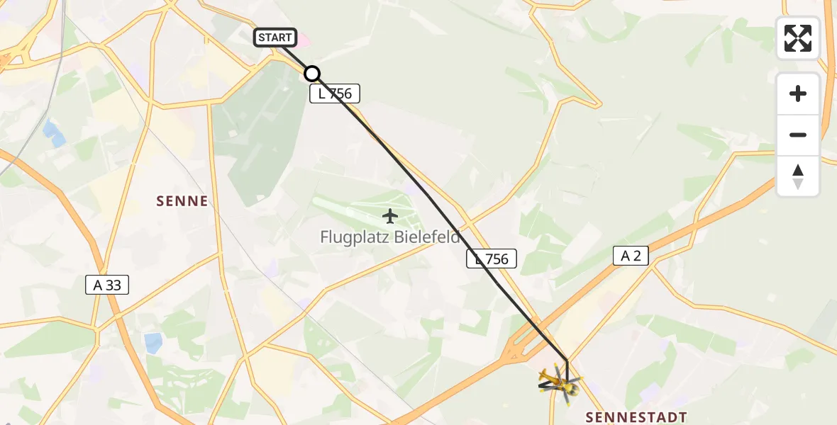 Flugroute Rettungshubschrauber Luftrettungszentrum Bielefeld - Bielefeld, 14 Juli 2026, 18:20