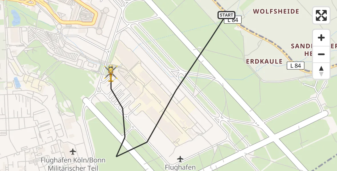 Flugroute Ambulanzhubschrauber Köln Bonn Flughafen - Köln Bonn Flughafen, 14 Juli 2026, 18:27