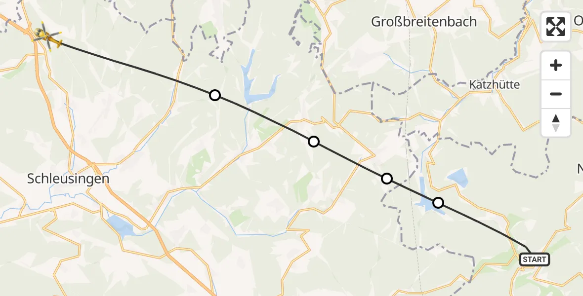 Flugroute Rettungshubschrauber Neuhaus am Rennweg - Schleusingen, 14 Juli 2026, 18:36