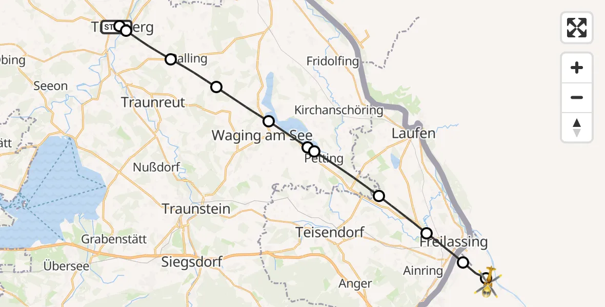 Flugroute Rettungshubschrauber Trostberg Hospital - Dachlandeplatz Heliport, 14 Juli 2026, 18:40