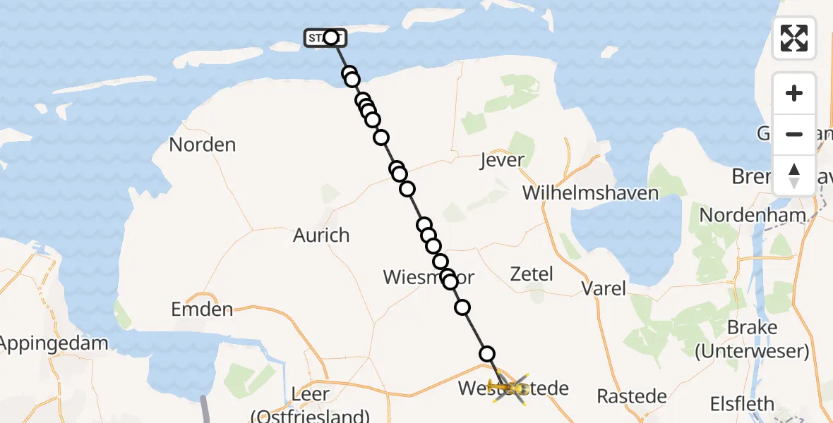 Flugroute Rettungshubschrauber Langeoog Flughafen - Westerstede, 14 Juli 2026, 18:44