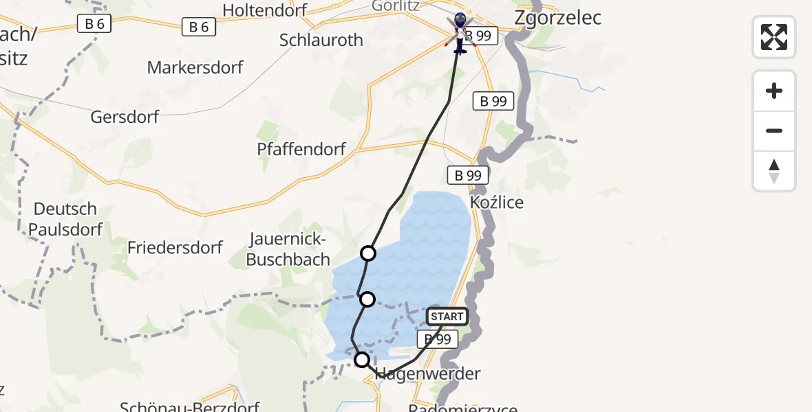Flugroute Polizeihubschrauber Görlitz - Görlitz, 14 Juli 2026, 18:45
