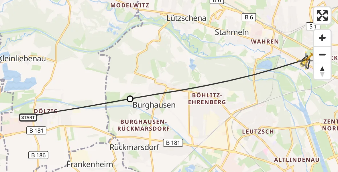 Flugroute Rettungshubschrauber Schkeuditz - Leipzig, 14 Juli 2026, 18:52