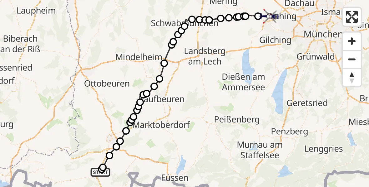 Flugroute Polizeihubschrauber Immenstadt i.Allgäu - Maisach, 14 Juli 2026, 18:53