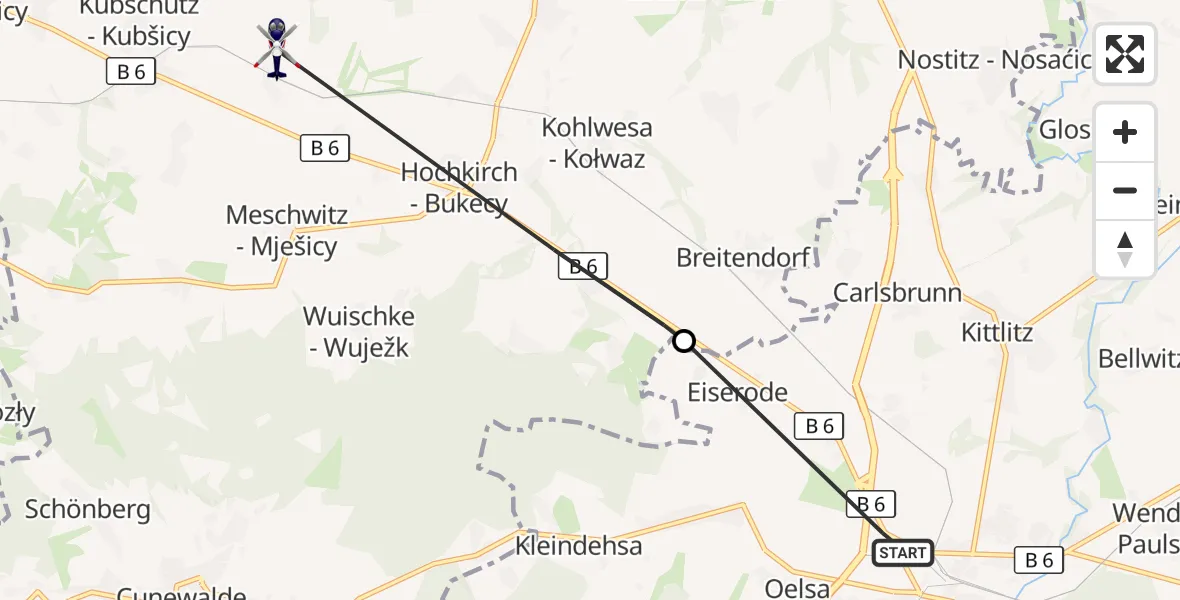 Flugroute Polizeihubschrauber Löbau - Kubschütz, 14 Juli 2026, 19:00