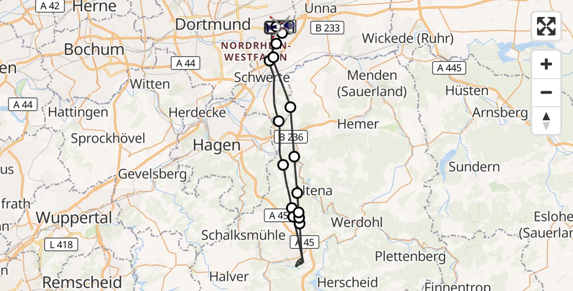 Flugroute Polizeihubschrauber Dortmund Flughafen - Dortmund Flughafen, 14 Juli 2026, 19:06