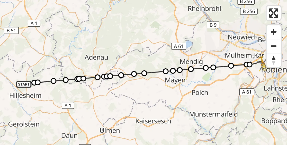 Flugroute Rettungshubschrauber Berndorf - Koblenz, 14 Juli 2026, 19:13