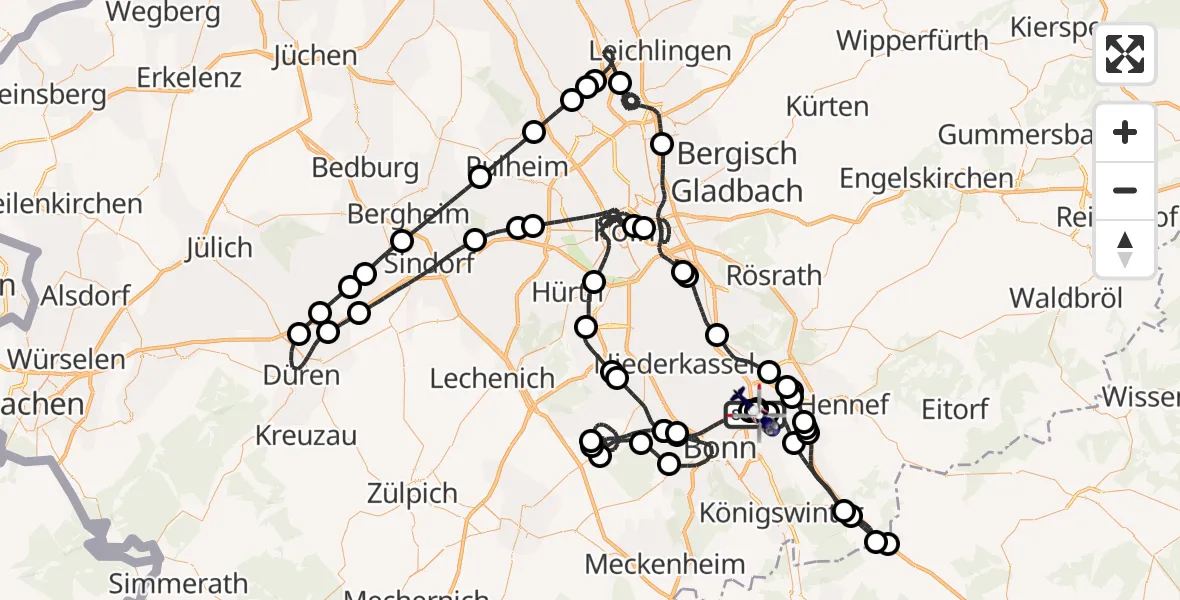 Flugroute Polizeihubschrauber Sankt Augustin - Sankt Augustin, 14 Juli 2026, 19:16