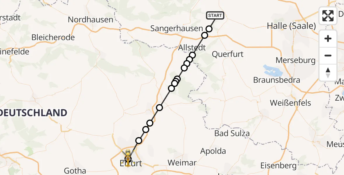 Flugroute Rettungshubschrauber Eisleben - Helios Clinic Erfurt, 14 Juli 2026, 19:35