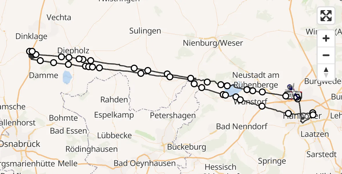 Flugroute Polizeihubschrauber Flughafen Hannover - Flughafen Hannover, 14 Juli 2026, 19:49