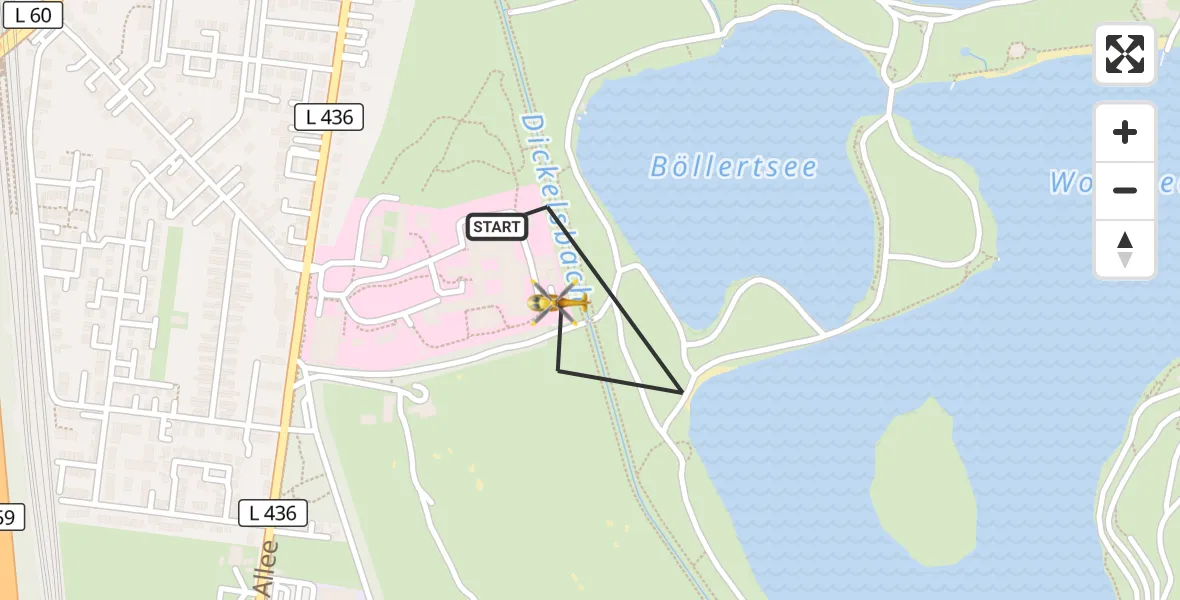 Flugroute Rettungshubschrauber Duisburg Air Rescue Hubschrauberlandeplatz (Christoph 9) - Duisburg Air Rescue Hubschrauberlandeplatz (Christoph 9), 14 Juli 2026, 20:11