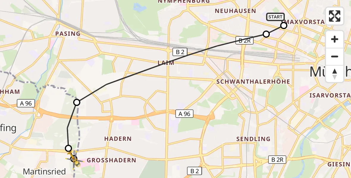 Flugroute Rettungshubschrauber Deutsches Herzzentrum München - DRF Air Rescue München Hubschrauberlandeplatz, 14 Juli 2026, 20:13