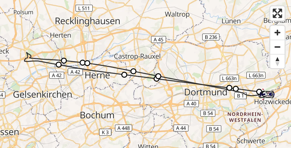 Flugroute Polizeihubschrauber Dortmund Flughafen - Dortmund Flughafen, 14 Juli 2026, 20:25