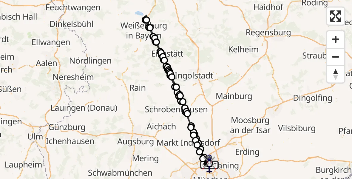 Flugroute Polizeihubschrauber Oberschleißheim - Oberschleißheim, 14 Juli 2026, 20:43