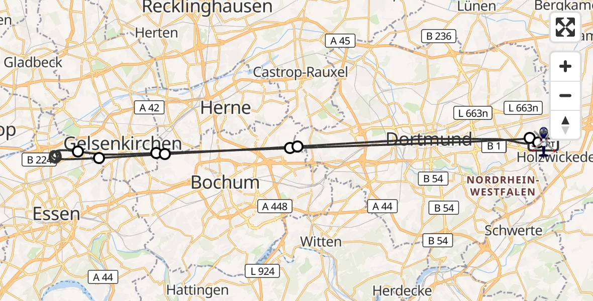 Flugroute Polizeihubschrauber Dortmund Flughafen - Dortmund Flughafen, 14 Juli 2026, 21:46