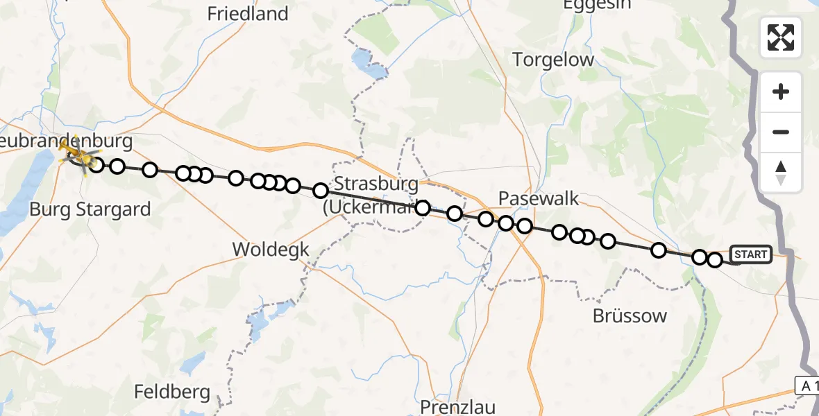 Flugroute Rettungshubschrauber Ramin - Neubrandenburg, 14 Juli 2026, 21:47