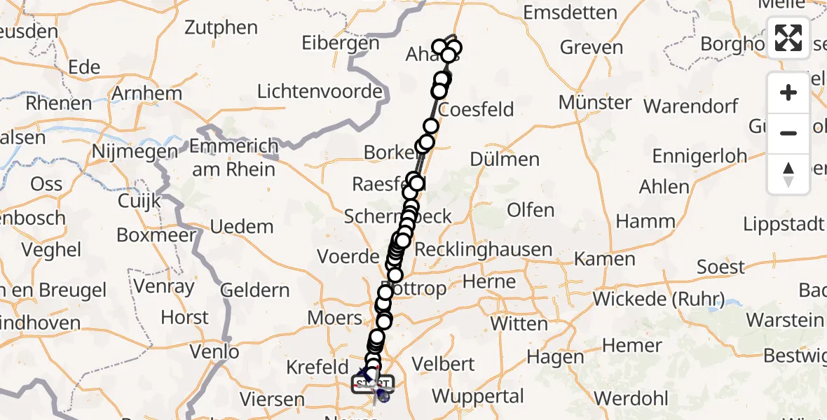 Flugroute Polizeihubschrauber Düsseldorf Flughafen - Düsseldorf Flughafen, 14 Juli 2026, 22:01