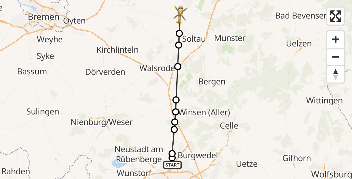 Flugroute Rettungshubschrauber Flughafen Hannover - Neuenkirchen, 14 Juli 2026, 22:49
