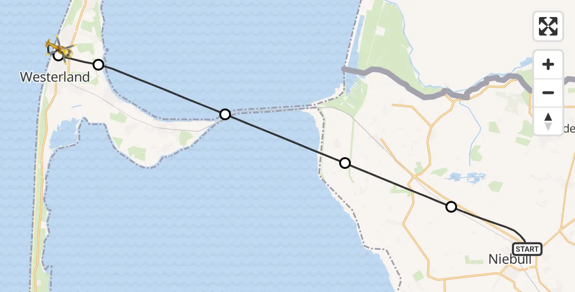 Flugroute Ambulanzhubschrauber Niebüll - Sylt, 14 Juli 2026, 23:02