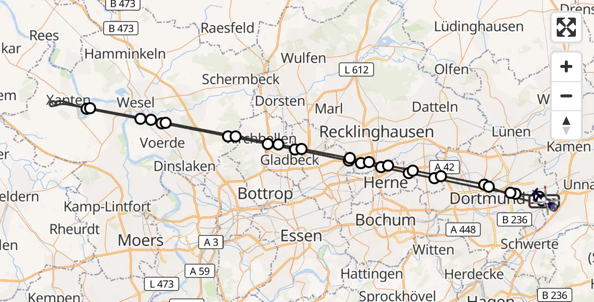 Flugroute Polizeihubschrauber Dortmund Flughafen - Dortmund Flughafen, 15 Juli 2026, 01:04