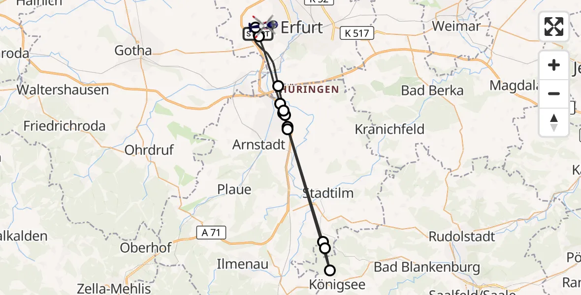 Flugroute Polizeihubschrauber Erfurt-Weimar Flughafen - Erfurt-Weimar Flughafen, 15 Juli 2026, 01:39
