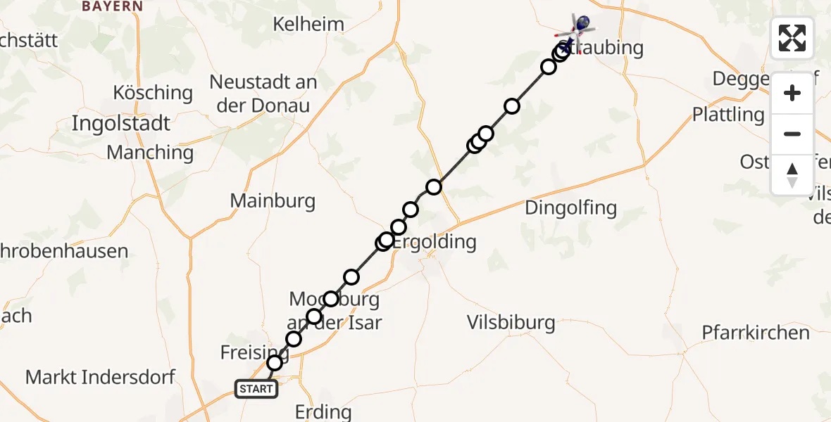 Flugroute Polizeihubschrauber München Flughafen - Atting, 15 Juli 2026, 03:09