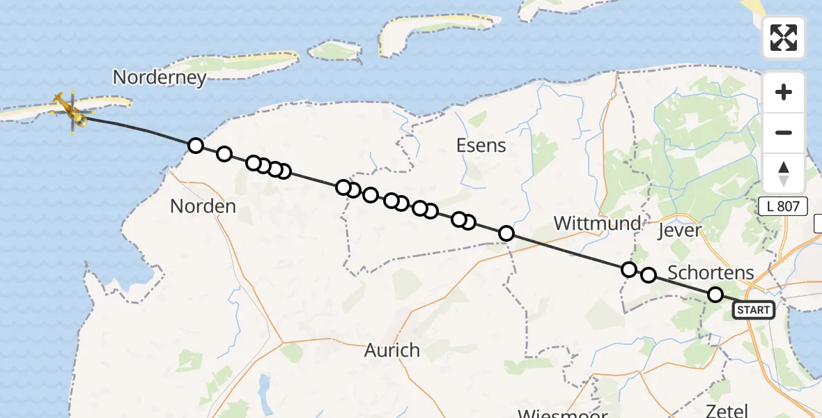 Flugroute Rettungshubschrauber Sande - Noordzee, 15 Juli 2026, 03:31