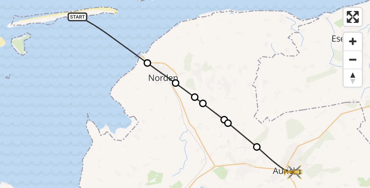 Flugroute Rettungshubschrauber Noordzee - Aurich, 15 Juli 2026, 04:01