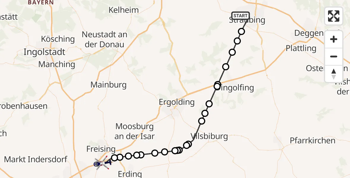 Flugroute Polizeihubschrauber Straubing - München Flughafen, 15 Juli 2026, 04:22