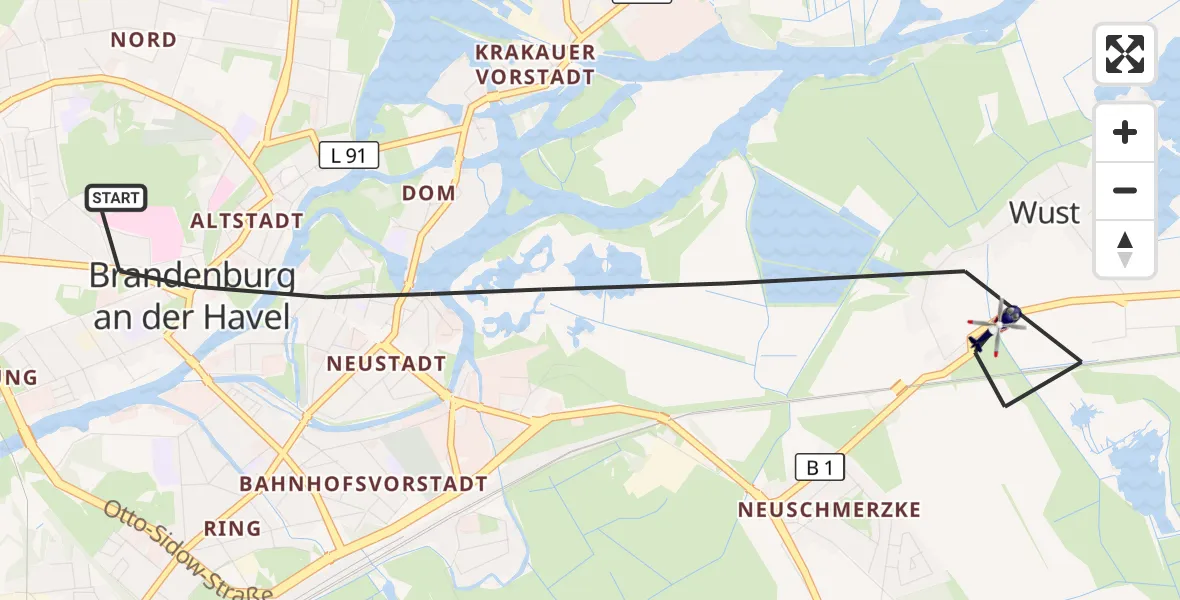 Flugroute Polizeihubschrauber Brandenburg an der Havel - Brandenburg an der Havel, 15 Juli 2026, 05:06