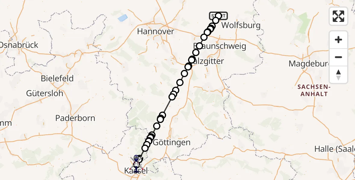 Flugroute Polizeihubschrauber Gifhorn Bundespolizei Hubschrauberlandeplatz - Fuldatal Bundespolizei Hubschrauberlandeplatz, 15 Juli 2026, 05:36