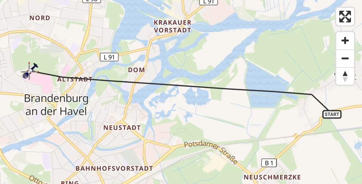 Flugroute Polizeihubschrauber Brandenburg an der Havel - Brandenburg an der Havel, 15 Juli 2026, 05:40