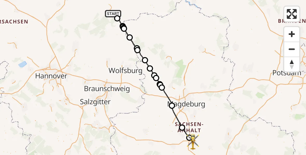 Flugroute Rettungshubschrauber Wrestedt - Bernburg (Saale), 15 Juli 2026, 06:10