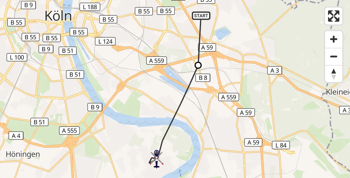 Flugroute Polizeihubschrauber Merheim Hospital - Köln, 15 Juli 2026, 06:15
