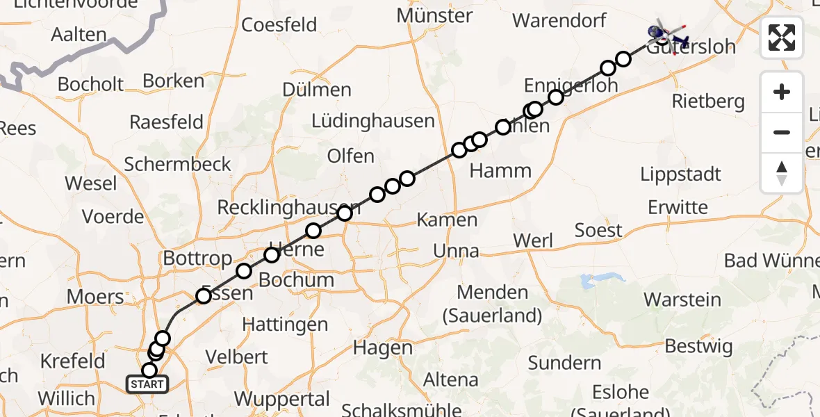 Flugroute Polizeihubschrauber Düsseldorf Flughafen - Gütersloh Militärflugplatz, 15 Juli 2026, 06:22