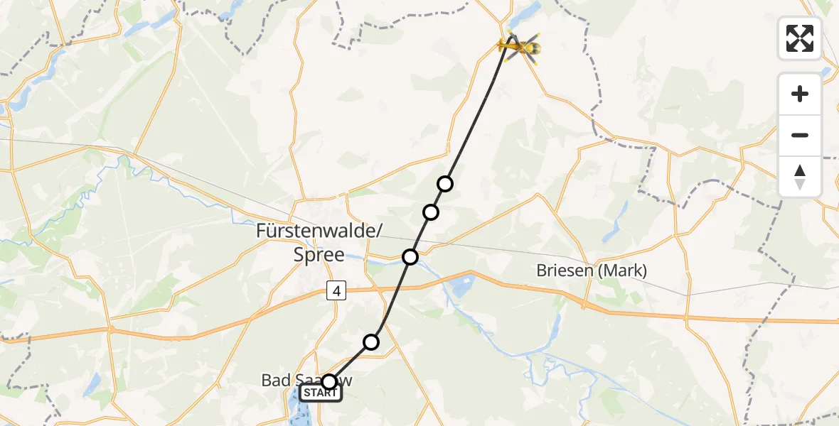 Flugroute Rettungshubschrauber Bad Saarow Hospital - Steinhöfel, 15 Juli 2026, 06:23