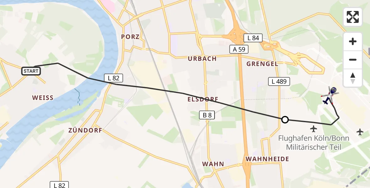 Flugroute Polizeihubschrauber Köln - Köln Bonn Flughafen, 15 Juli 2026, 06:38