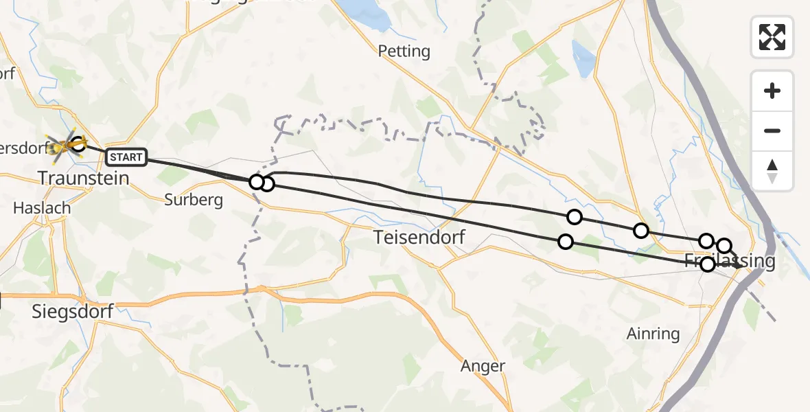 Flugroute Rettungshubschrauber Surberg - Traunstein, 15 Juli 2026, 06:40