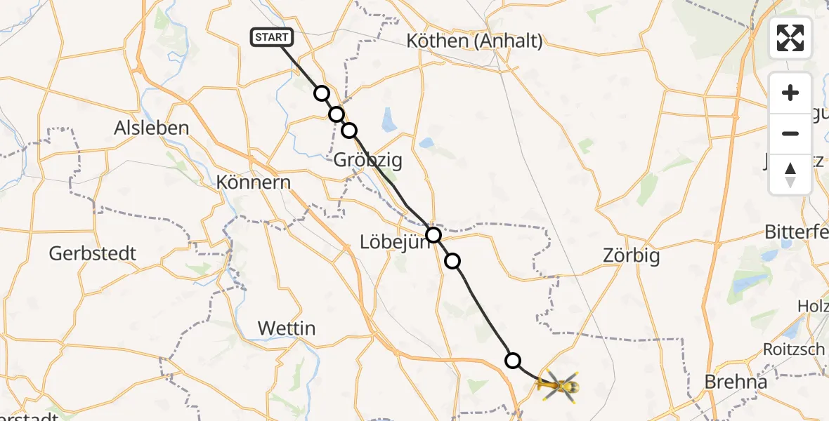 Flugroute Rettungshubschrauber Bernburg (Saale) - Halle-Oppin Flugplatz, 15 Juli 2026, 06:51