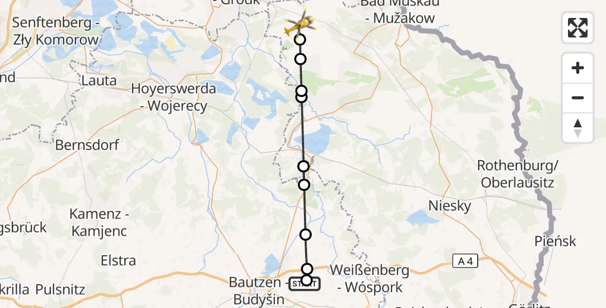Flugroute Rettungshubschrauber Bautzen Flugplatz - Schleife, 15 Juli 2026, 06:58