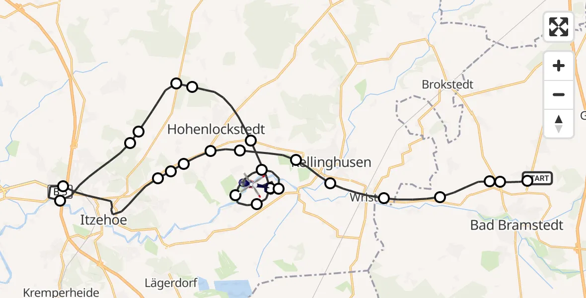 Flugroute Polizeihubschrauber Bad Bramstedt Hubschrauberlandeplatz - Breitenberg, 15 Juli 2026, 07:09
