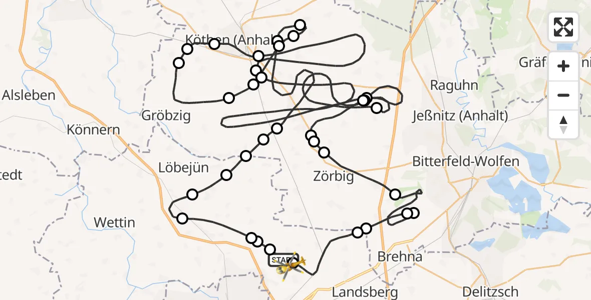 Flugroute Rettungshubschrauber Landsberg - Halle-Oppin Flugplatz, 15 Juli 2026, 07:11