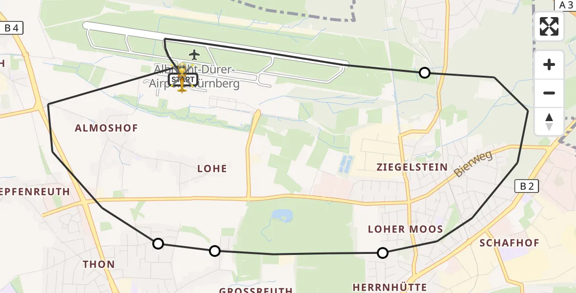 Flugroute Ambulanzhubschrauber Flughafen Nuremberg - Flughafen Nuremberg, 15 Juli 2026, 07:14