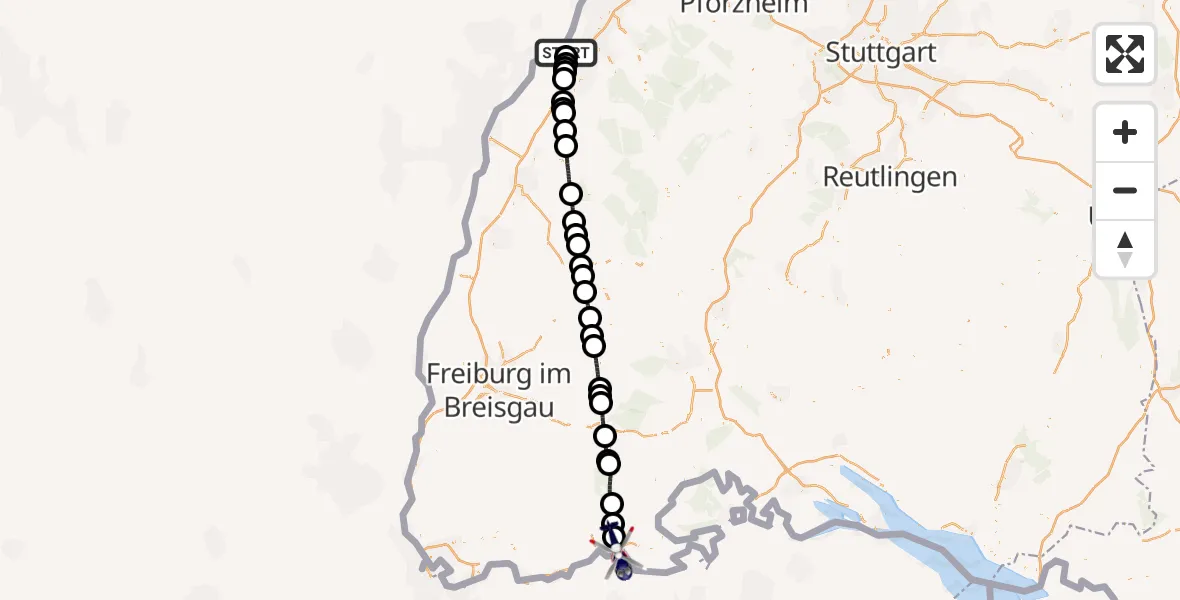 Flugroute Polizeihubschrauber Karlsruhe Baden-Baden Flughafen - Waldshut-Tiengen, 15 Juli 2026, 07:16