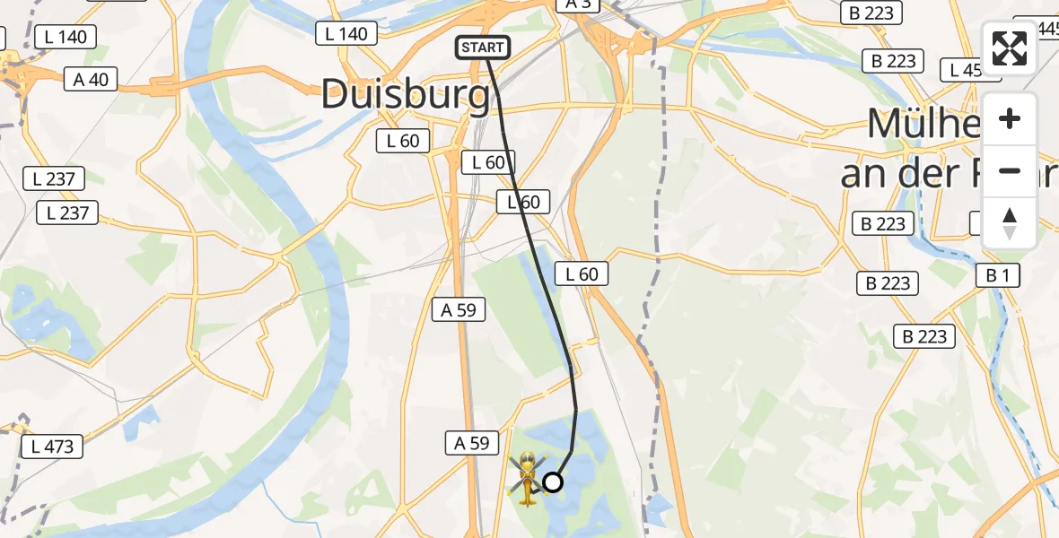 Flugroute Rettungshubschrauber Duisburg - Duisburg Air Rescue Hubschrauberlandeplatz (Christoph 9), 15 Juli 2026, 07:18